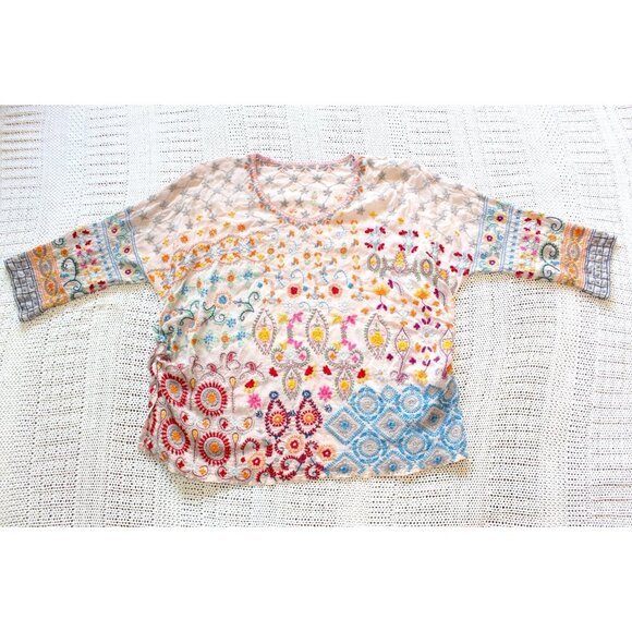 Johnny Was Floral Embroidered Top Boho Blouse Tropical Casual Travel Size Small? - Picture 5 of 10